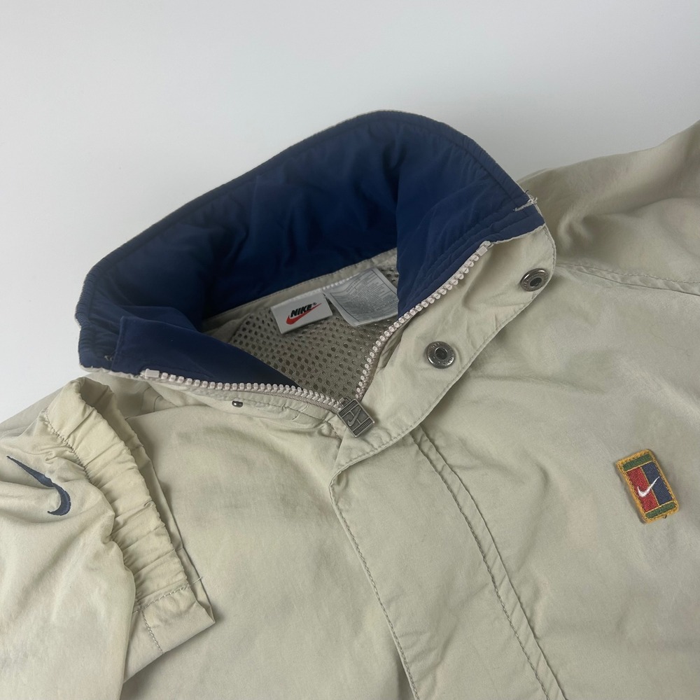 Nike Mens XL Challenge Court Tennis Windbreaker Jacket Tan Beige VTG Swoosh